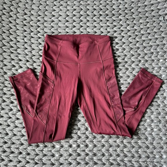 LULULEMON 3/4 High Rise Length Mesh Detail Legging - Burgundy / Wine - S… - Picture 1 of 4